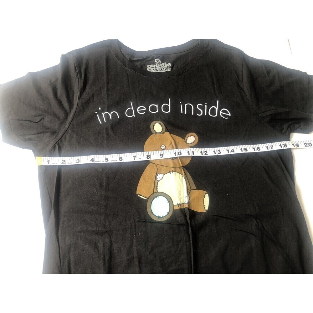 Goodie Two Sleeves Womens Teddy Bear T-SHIRT I'm Dead Inside Black SIZE XL - Picture 3 of 4